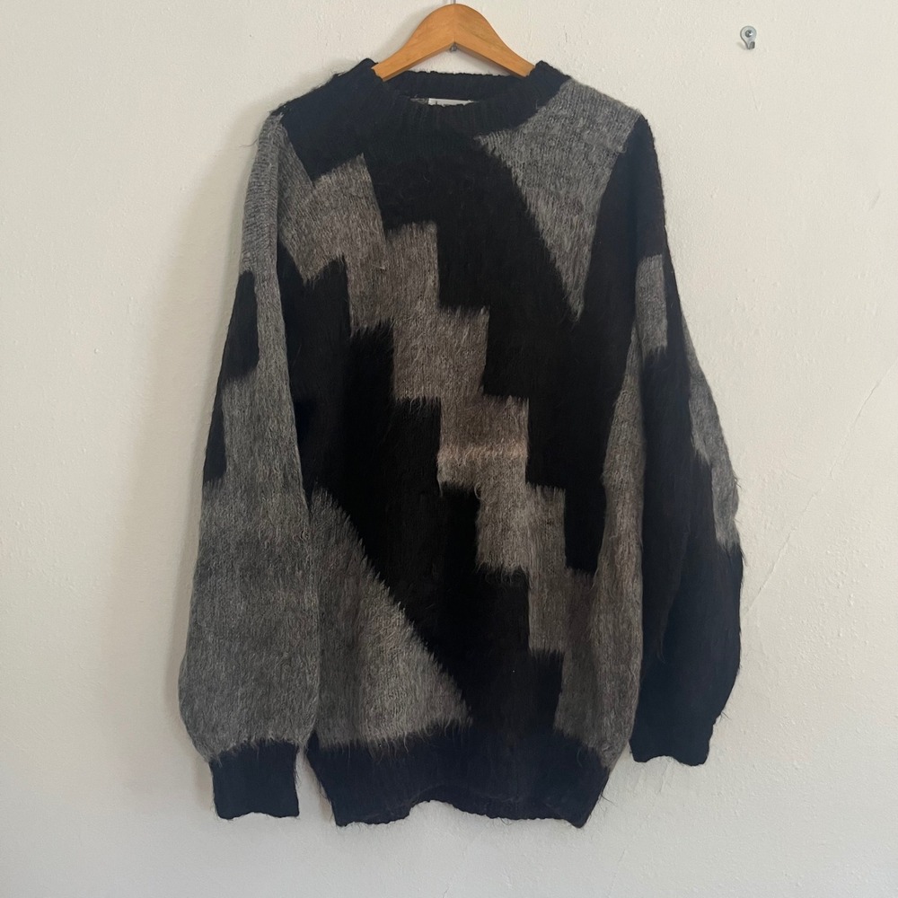 Artesanias Incaica 100% Alpaca Wool Black Gray Long Tunic Bolivian Sweater XL